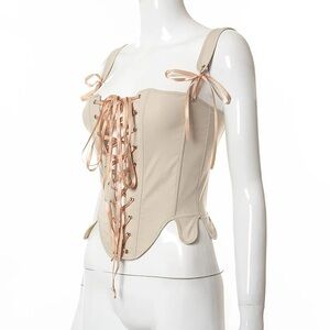 Chic Beige Corset Top with Ribbon Detail